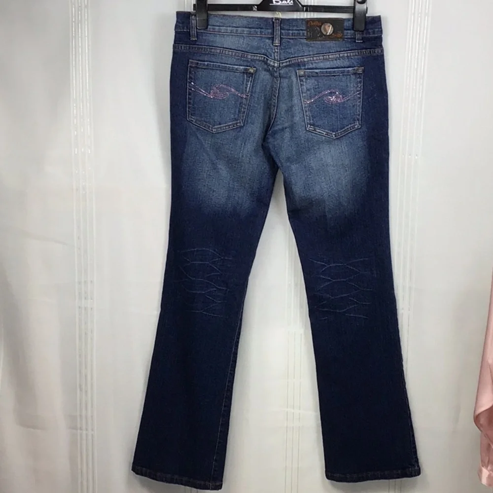 Bebina Jeans Indigo Low Rise Flair Rhinestone Embellished Denim Sz.10 - Picture 7 of 13